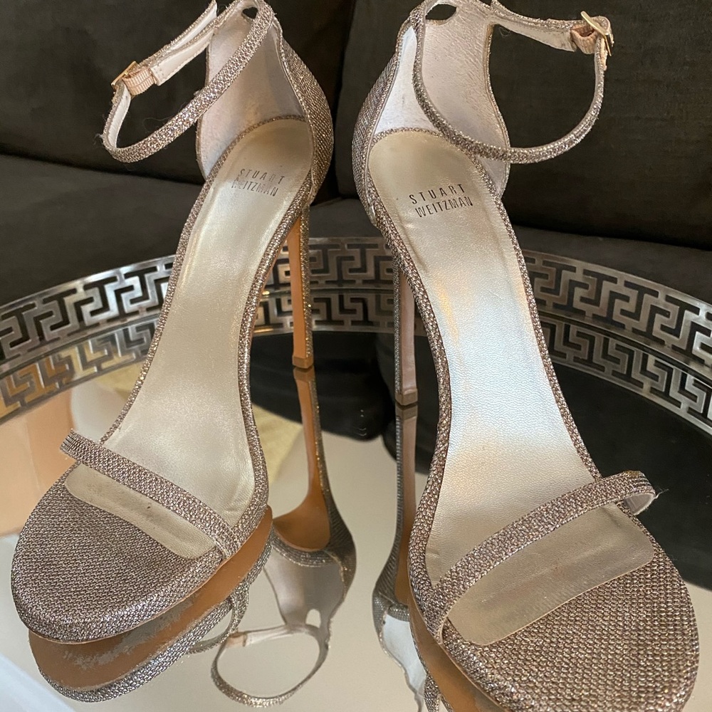 Stuart Weitzman Nudist Platinum Noir Stilettos